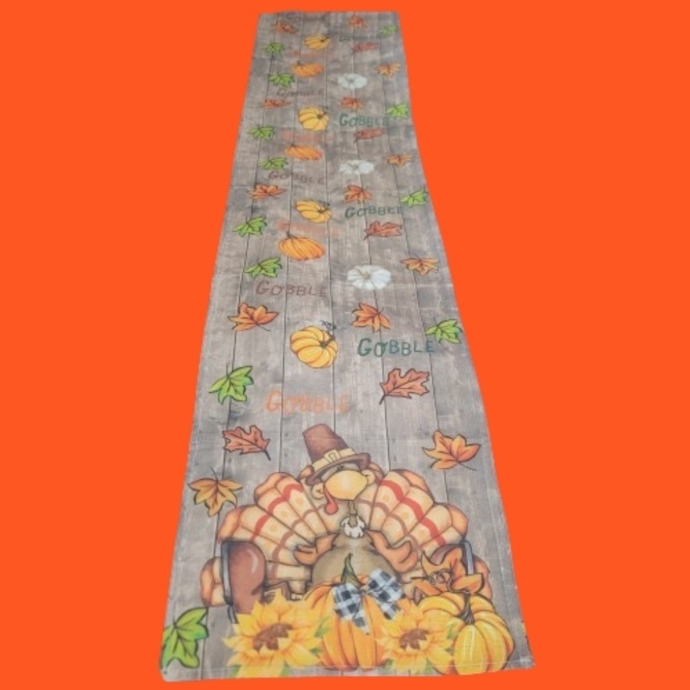 Thanksgiving Turkey Table Runner 120 X 12.75 GOBBLE GOBBLE